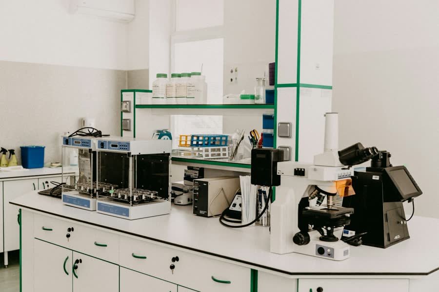 Laboratory bench with analytical equipment
